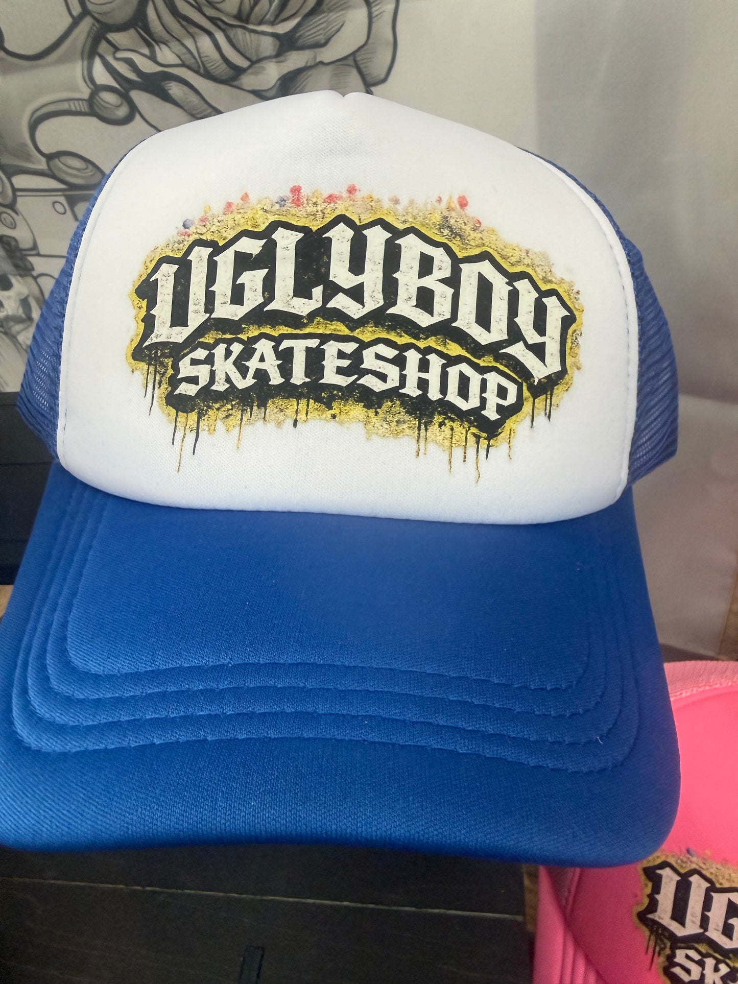 Ugly boy, skate shop, trucker hat, Blue/WHITE