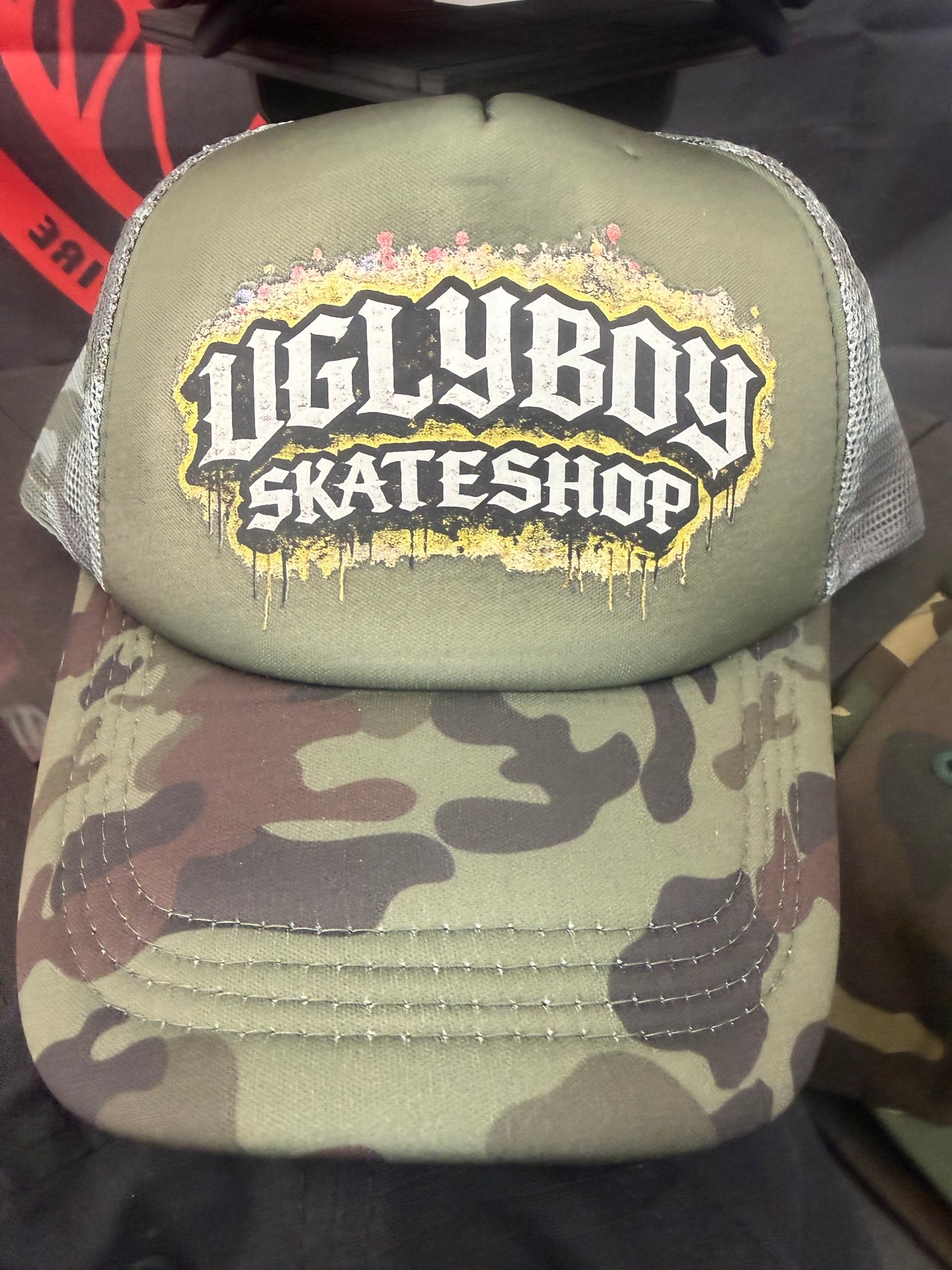 Ugly boy, skate shop, trucker hat, camo